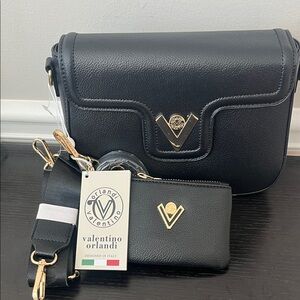 Valentino Orlandi Black Crossbody Bag with Gold Accents